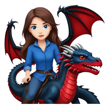 Me, a white female with long brown hair, and blue eyes, wearing black and red, and riding a very black wyvern dragon with hints of red, to your work sticker