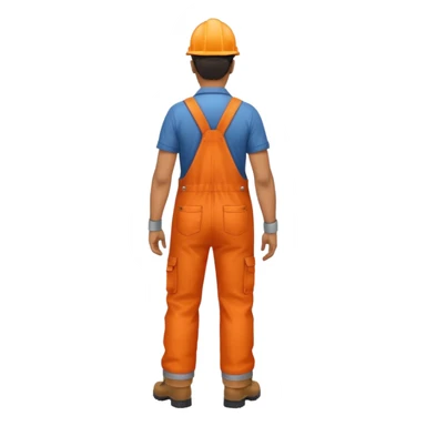 Indian male railway engineer orange overalls, boots walking back view sticker