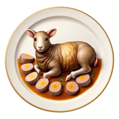 Roast Lamb Cinematic Realistic Roast Lamb Dish Emoji, depicted as thinly sliced roast lamb arranged artfully on a plate, rendered with rich textures and warm, inviting lighting. sticker
