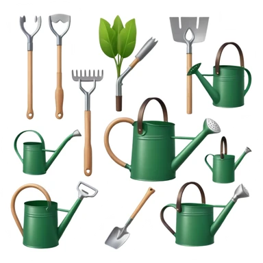 gardening tools collection with shovel rake watering can sticker