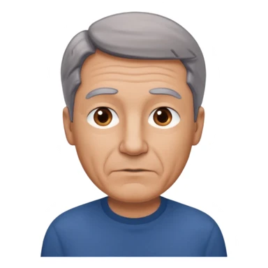 create an emoji of a man with wrinkles, oval face. he has an American look, a few grey hairs and brown hair, brown eyes, slightly tanned skin, natural lips. he wears a short sleeve dark blue shirt sticker