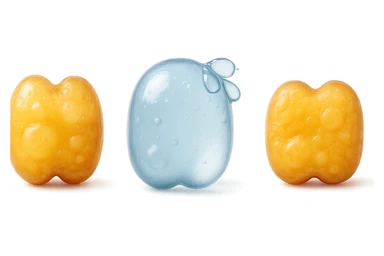 il processo di una cellula adiposa che si sgonfia, si gonfia di acqua e infine si appiattisce, 3d iperrealistica 4k, sfondo bianco sticker