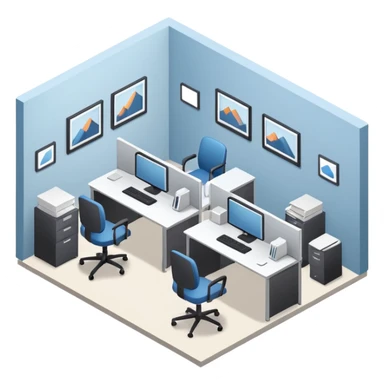 an office with several desks in an isometric style sticker