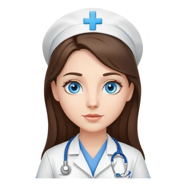 Female nurse, long brunette hair, blue eyes sticker