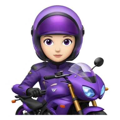 Créer un emoji avec une moto mt07 sport noir mate / violet iridescent très foncé. Avec une pilote dessus visière violet sombre faceless, bulle de la moto violet. Avec fond arrière violet, tenue complète casque inclus violet  sticker