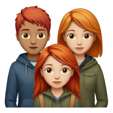 Can you create an image of 3 friends together one with red bright hair light skin one the other with brown hair with some blonde highlights in the hair fair skin the last one with light brown a tint of orange hair sticker