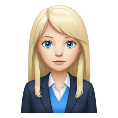 450 yr old white woman, pale skin, long straight blond hair parted in center, blue eyes, bangs, clothes for office sticker