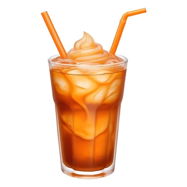 Cinematic Realistic Thai Ice Tea Drink Emoji, depicted as a chilled glass of sweet, creamy iced tea rendered with vivid textures and refreshing, dynamic lighting. sticker