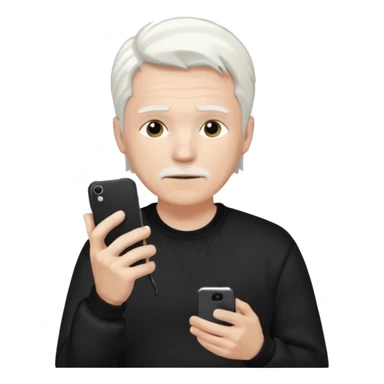 Hombre blanco con cabello blanco ropa negra Adidas y un teléfono en la mano derecha viéndolo sticker