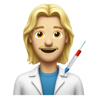 Man with long blonde hair with 
thermometer in mouth sticker
