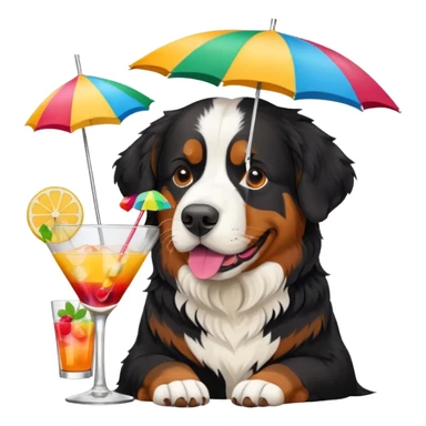 Bernese mountain dog drinking a cocktail sticker