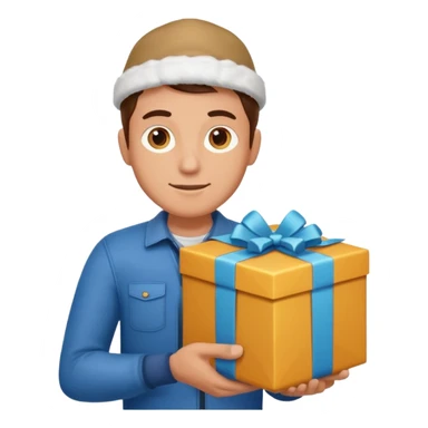 man courier holding gift box sticker