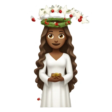 brown long haired women with white gown and advent wreath on the head sticker