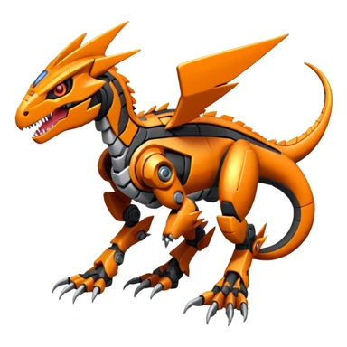 Cool Futuristic Black Orange Cyber-Digimon-Fakemon-Velociraptor-Guilmon-Guilmon-Wargreymon-Mecha-fusion (full body) sticker