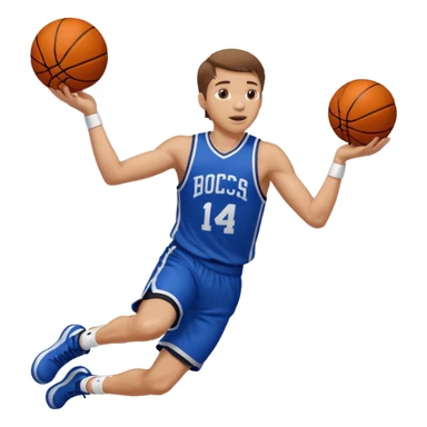 A white man with brown hair with one basketball, doing a layup sticker