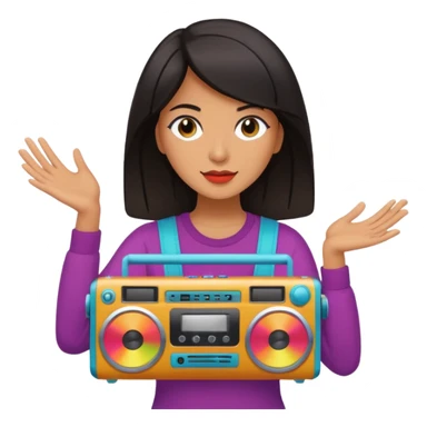 dar hair woman holding colorful boombox sticker