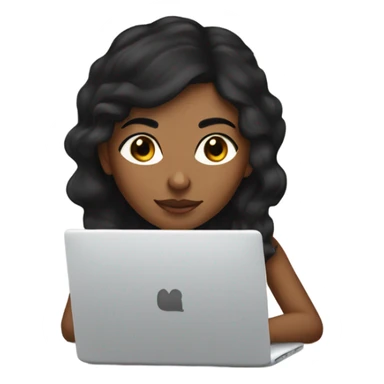 Brown girl with small black dot in between her eyebrows and long black hair typing on a laptop sticker