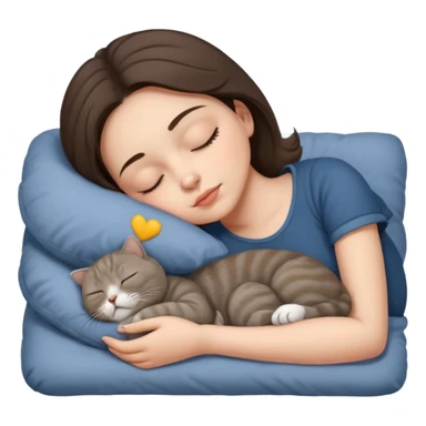 Grey scottish fold cat and brunette woman sleeping  sticker