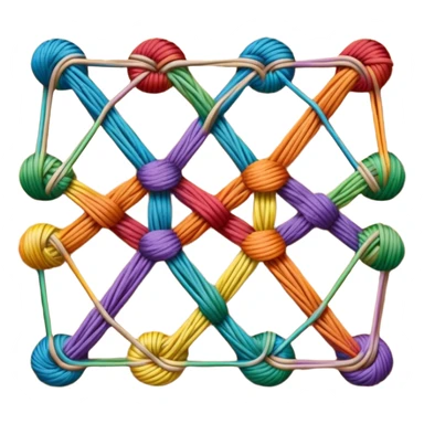 String art icon, colorful threads forming geometric patterns, pins on a board, intricate design, minimalistic style, clean lines, transparent background. sticker