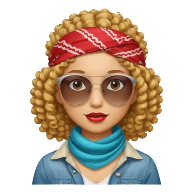 curly hair women killing looks with bandana & sunglass sticker