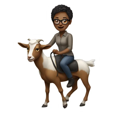 White woman with really short hair and glasses riding a goat sticker