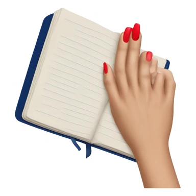 a hand with a red manicure holds a dark blue diary sticker