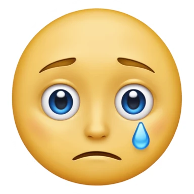 A regular, simple, yellow  skin, round face emoji looking straight at me not smilling, just staring with a blue and almost clear looking tear rolling down its cheek sticker