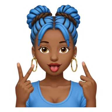 brown girl with blue locs in a bun with tongue out giving middle finger sticker