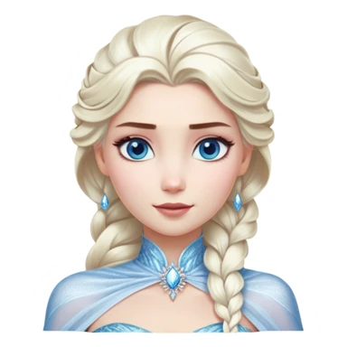 Cinematic Realistic Elsa Portrait, depicted with lifelike skin texture, soft natural lighting, and intricately detailed platinum blonde hair styled elegantly. Her striking, expressive blue eyes exude confidence and grace, complemented by a serene and regal expression. She is dressed in her signature icy attire, with shimmering fabric textures and delicate folds that catch the light beautifully. The portrait features a soft, enchanting glow with a cool, radiant finish, capturing the essence of timeless elegance in a realistic and painterly style, evoking a sense of depth and authenticity. sticker