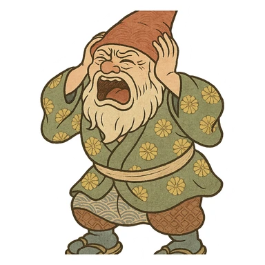 ukiyo-e style gnome holding his head and screaming sticker