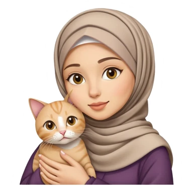 pretty woman with hijab holding a cat sticker