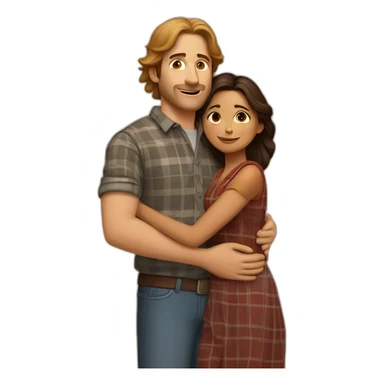 Tall white man with brown hair wearing plaid hugging small Indian woman sticker