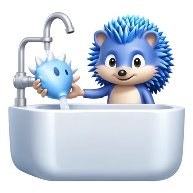 Blue cartoon hedgehog character and silver cartoon hedgehog character in a bathroom washing hands sticker