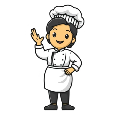 Italian woman chef in her 40's smiling wearing a chef uniform sticker