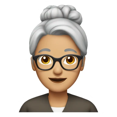 grandmother with grey hair, and glasses and a bun sticker