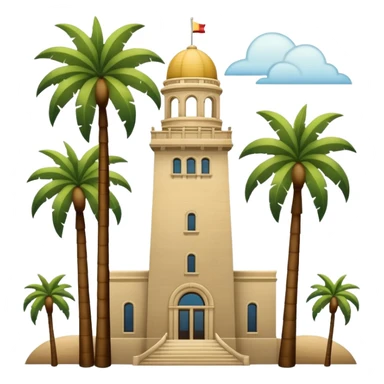 California Tower and the Museum of Us in San Diego, apple style emoji, simple, no text, white background, include palm trees, inspired by reference photo, version 3 sticker
