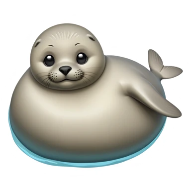 cinematic-seal-realistic-full-body-lounging-emoji,-plump-sleek-body-stretched,-short-smooth-fur-glinting-in-the-sea-breeze,-flippers-tucked-comfortably-beneath-its-body,-large-dark-eyes-filled-with-playful-curiosity sticker