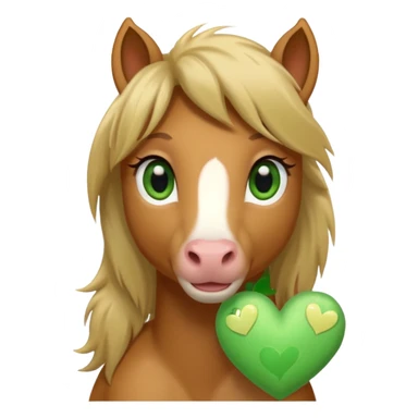 light brown pony with green eyes in love surrounded by heart sticker