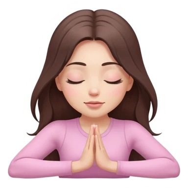 Brunette long hair Woman wearing pastel pink with eyes closed and long eyelashes doing yoga mediation  sticker