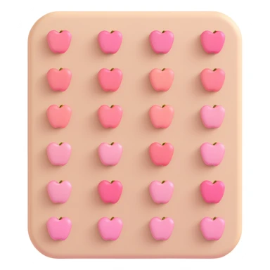 beige standard rectangular blister pack with rounded corners containing soft pastel pink round pills with score line in 3D Apple emoji style sticker