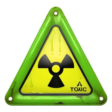 3D render of Warning Triangle, toxic waste aesthetic, neon green bubbling liquid, caution yellow metal, industrial warning texture. sticker