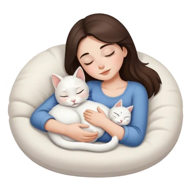 White kitty sleeping on brunette white girl's lap sticker