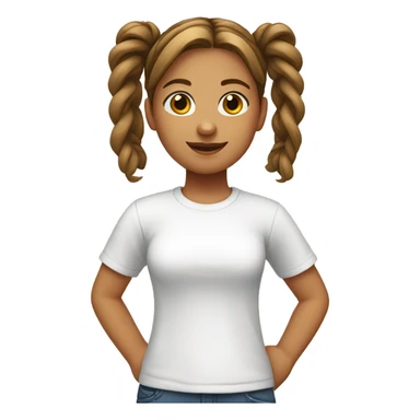 A girl with brown wave pigtails wearing a white T-shirt sticker