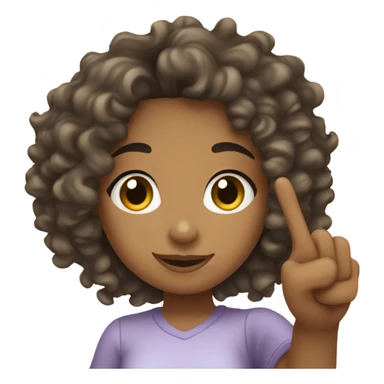 A mixed curly hair girl taking a selfie doing the peace sign sticker