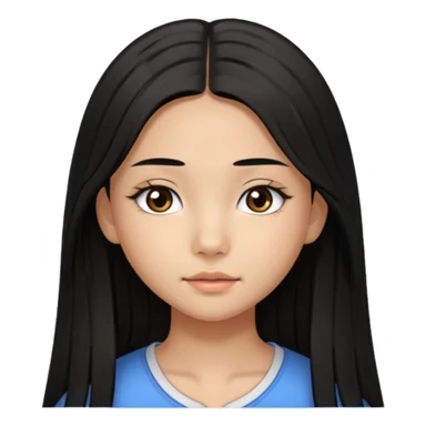 a tan chinese-american 15 year old girl with middle part long straight black hair down to her chest.eyelashes  sticker