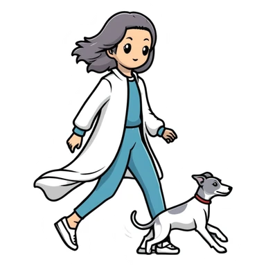 Japanese girl with flowing hair walking a grey greyhound sticker