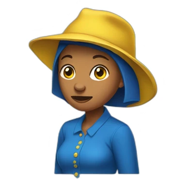 Lesotho woman with yellow hat, blue clothes, looking confused sticker