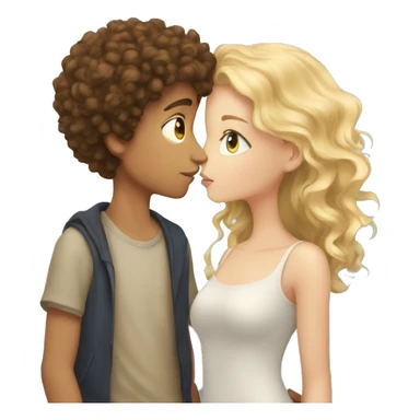 Boy with brown curly hair and blue eyes kissing blond girl  sticker
