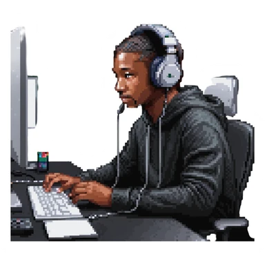 Person with headphones at computer desk recording video sticker