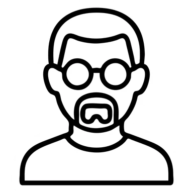 icon of person with short gray hair, glasses, mustache and short goatee, minimalist style sticker
